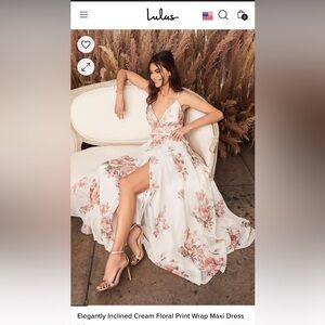 Elegantly Inclined Cream Floral Print Wrap Maxi Dress
Lulus